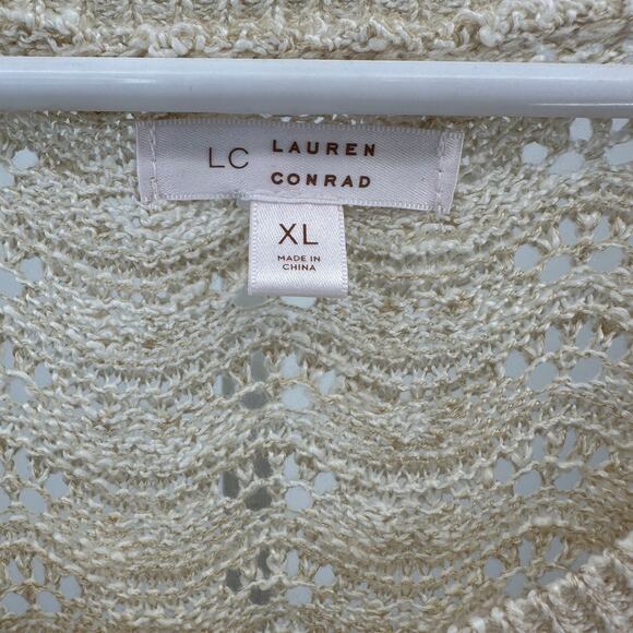 Lauren Conrad Open Knit Sweater XL Cream Henley Pullover Round Neck Long Sleeve - Picture 4 of 8